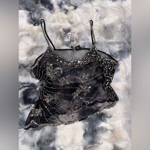 Y2K Asymmetrical Elegant Black and Silver Sequin Women's Top